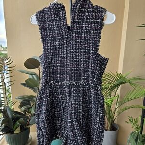 ZARA Tweed Romper Black Pink White Frayed Trim Size M